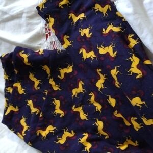 LulaRoe gold unicorns on purple S